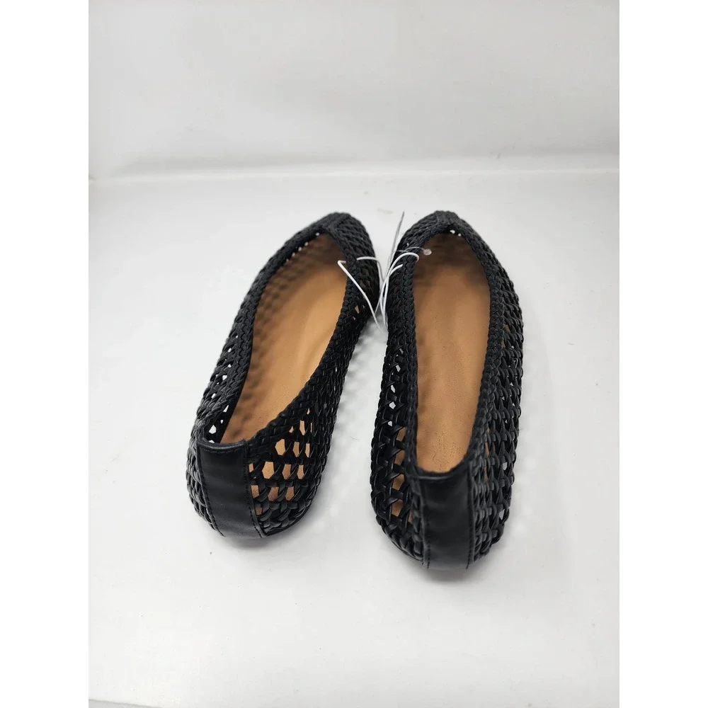 Universal Thread Womens Woven Pointed Toe Flats Black Faux Leather Size 11